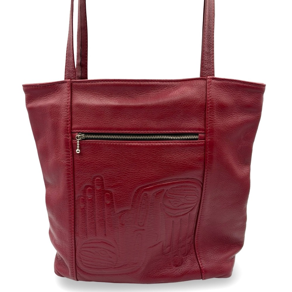 Dorothy Grant Feastwear Dark Red Leather Tote Healing Hands Haida Made in Canada